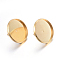 Flat Round 304 Stainless Steel Stud Earring Settings, Real 18K Gold Plated, Tray: 12mm, 14mm, Pin: 0.8mm