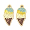 Ion Plating(IP) 304 Stainless Steel Pendants, with Enamel, Real 14K Gold Plated, Ice Cream Charm, Yellow, 11.5x5x0.8mm, Hole: 0.8mm