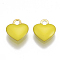 Brass Charms, Cadmium Free & Nickel Free & Lead Free, with Enamel, Enamelled Sequins, Raw(Unplated), Heart, Yellow, 10x9x2mm, Hole: 1mm