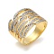 Rack Plating Brass Micro Pave Cubic Zirconia Adjustable Finger Rings for Women, Cadmium Free & Lead Free, Long-Lasting Plated, Real 18K Gold Plated, 18mm, Inner Diameter: 18mm