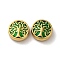 304 Stainless Steel Enamel Beads, Flat Round with Tree of Life, Real 18K Gold Plated, 11x4mm, Hole: 1mm