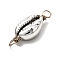 Electroplated Shell Beads Links Connectors, with Eco-Friendly Copper Wire, Platinum, 29~31.5x11~12x6~7mm, Hole: 3.5mm