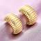 Brass Stripe C-Shaped Stud Earrings, Lead Free & Cadmium Free, Long-Lasting Plated, Rack Plating, Real 18K Gold Plated, 28x14.5mm