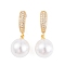 Rack Plating Brass Clear Cubic Zirconia ABS Pearl Earrings, Cadmium Free & Lead Free, Long-Lasting Plated, Round, Hoop Earrings, Real 18K Gold Plated, 30x4mm