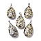 Natural Dalmatian Jasper Pendants, with Brass Finding, Teardrop, 35x20x7.5~9mm, Hole: 4x3.5mm