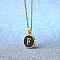 Alloy Black Enamel Flat Round with Letter Pendant Necklaces for Women, Golden, Letter F, 17.72 inch(45cm)