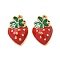 304 Stainless Steel Enamel Pendants, Strawberry Charms, Ion Plating(IP), Real 18K Gold Plated, Red, 17x11x3.5mm, Hole: 1.2mm