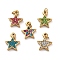 304 Stainless Steel Charms, with Rhinestone, Ion Plating(IP), Real 14K Gold Plated, Star, Mixed Color, 12x9.5x2.5mm, Hole: 2mm