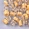 Glass Bottle Pendants, with Resin & Polymer Clay & Iron Findings, Orange, Platinum, Gold, 28~29x15mm, Hole: 2mm