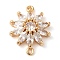 Brass Pave Clear Cubic Zirconia Connector Charms, Cadmium Free & Nickel Free & Lead Free, Flower Links, Real 18K Gold Plated, 15x12x4mm, Hole: 0.9mm