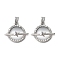 Brass Micro Pave Cubic Zirconia with Glass Pendants, Cadmium Free & Nickel Free & Lead Free, Planet, Platinum, 16.5x18x8mm, Hole: 5x2.5mm