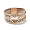 Imitation Leather Multi-Starnd Bracelets, Bohemia Style Rhinestone and Druzy Crystal, Link Bracelet for Women, Snow, 7-5/8 inch(19.5cm), 30mm
