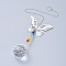 Crystals Chandelier Suncatchers Prisms Chakra Hanging Pendant, with Iron Cable Chains, Glass Beads and Brass Pendants, Butterfly & Round, Clear, 320mm