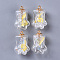 Bear Paw Transparent Glass Pendants, with Dried Flower & Resin Rhinestones inside, Plastic CCB Cup Pearl Peg Bails Pin Pendants Bails, Golden, Yellow, 37~38x25x20.5mm, Hole: 3.5mm