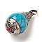 Tibetan Style Pendants, with Synthetic Turquoise, Synthetic Coral, Imitation Beeswax and Brass Findings, Teardrop, Dodger Blue, 33~36x15~17mm, Hole: 4mm