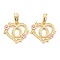 Real 18K Gold Plated Brass  Pendants, Heart with Alphabet, Letter.O, 18x20x3mm, Hole: 6.5x3mm