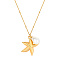 Golden Stainless Steel Pendant Necklace, with Imitation Pearl, Starfish, 23.62 inch(60cm)