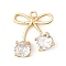 Brass Micro Pave Clear Cubic Zirconia Pendants, Cadmium Free & Nickel Free & Lead Free, Bowknot Charms, Real 18K Gold Plated, 18x15.5x5mm, Hole: 1.5mm