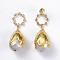 Brass Dangle Stud Earrings, with Pearl Beads, Rhinestone and Ear Nuts, Teardrop, Golden, 38mm, Pin: 0.8mm