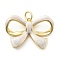 Brass Enamel Pendants, with Jump Ring, Real 18K Gold Plated, Bowknot Charm, Seashell Color, 16x23.5x3.5mm, Hole: 3mm