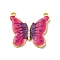 304 Stainless Steel Enamel Pendants, with Rhinestone, Butterfly Charm, PVD Vacuum Plating, Real 18K Gold Plated, Cerise, 24.5x25.5x2.5mm, Hole: 2mm