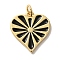Rack Plating Brass Pendants, with Enamel and Jump Ring, Cadmium Free & Lead Free, Long-Lasting Plated, Real 18K Gold Plated, Heart Charm, Black, 17.5x16.5x2mm, Hole: 3mm
