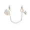 Brass Clear Cubic Zirconia European Safety Chains with Heart & Rose Charms, for European Bracelet Making, Cadmium Free & Nickel Free & Lead Free, 925 Sterling Silver Plated, 76mm, Hole: 3mm