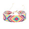 Cotton Braided Rhombus Cord Bracelet with Wax Ropes, Ethnic Tribal Adjustable Bracelet for Women, Pink, 7-1/8 inch(18cm)