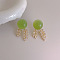 Round Imitation Green Agate Leaf Earrings Studs
