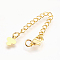 Brass Chain Extender, with Lobster Claw Clasps, Cadmium Free & Nickel Free & Lead Free, Long-Lasting Plated, Flower, Real 18K Gold Plated, 65x3mm, Hole: 2.5mm, Clasps: 10x6x3mm