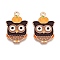 Thanksgiving Day Theme Alloy Enamel Pendants, Light Gold, Lead Free & Cadmium Free, Owl, 25.5x16.5x1mm, Hole: 1.6mm