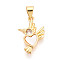 Brass Micro Pave Clear Cubic Zirconia Pendants, Cadmium Free & Lead Free, with Shell, Bird & Heart, Real 18K Gold Plated, 18x12x2.5mm, Hole: 5x3.5mm