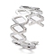 Non-Tarnish 304 Stainless Steel Hollow Rhombus Open Cuff Rings, Stainless Steel Color, Inner Diameter: 19.3mm