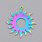 Ion Plating(IP) 201 Stainless Steel Solar Eclipse Pendants, Laser Cut, Sun, Rainbow Color, 32.5x30x1mm, Hole: 1.4mm