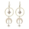 Brass with Cubic Zirconia Dangle Earrings, Moon & Star, Golden, 70x25mm