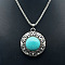 Fashionable Alloy Pendant Necklaces, with Synthetic Turquoise, Flat Round