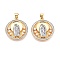 Brass Micro Pave Cubic Zirconia with ABS Imitation Pearl Pendants, Cadmium Free & Lead Free, Flat Round with Guadalupe Medallion Charms, Real 18K Gold Plated, 27.5~28x24~24.5x5mm, Hole: 3x5mm