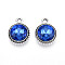 K5 Glass Pendants, Flat Round, Faceted, with Alloy Findings, Platinum, Royal Blue, 17~17.7x14x5.2~6mm, Hole: 2mm