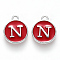 Platinum Plated Alloy Enamel Charms, Cadmium Free & Lead Free, Enamelled Sequins, Flat Round with Letter, Red, Letter.N, 14x12x2mm, Hole: 1.5mm