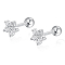 S925 Sterling Silver Flower Stud Earrings, with Cubic Zirconia, Silver, Silver, 5x3mm
