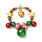 Glass Seed Beaded Christams Wreath Pendants, with 304 Stainless Steel Pendants and Alloy Charms & Brass Bell, Faceted, Heart, 41x33.5x9.5mm, Hole: 1mm