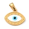 PVD Vacuum Plating 304 Stainless Steel Pendants, with Enamel, Evil Eye, Golden, 12.5x15x2mm, Hole: 5x3mm