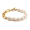 Natural Baroque Pearl Keshi Pearl Beaded Bracelets, with Iron Paperclip Chains and 304 Stainless Steel Toggle Clasps, Golden, 7.28~7.68 inch(18.5~19.5cm)