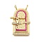 Brass Micro Pave Cubic Zirconia Pendants, Bab Mansour, Enamel Style, Real 18K Gold Plated, Fuchsia, 36.5x24x7.5mm, Hole: 4.5mm