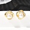 Flower Brass Micro Pave Clear Cubic Zirconia Stud Earrings, with Plastic Imitation Pearl, Cadmium Free & Lead Free, Golden, 12x12mm