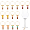 Brass Wine Glass Charms, with Transparent Resin & Walnut Wood Pendants, Rectangle, Mixed Color, 51mm, 7color, 2pcs/color, 14pcs/set
