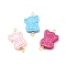 Spray Painted Wood Connector Charms, with Golden Tone Copper Wire Loops, Elephant, Mixed Color, 37.5~38.5x21x5.5mm, Hole: 2.5~3.5mm
