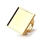 304 Stainless Steel Adjustable Ring Settings, Square, Ion Plating(IP), Real 18K Gold Plated, Tray: 20.5x20.5mm, Square: 22x22mm, Inner Diameter: 18mm