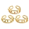 Rack Plating Brass Micro Pave Cubic Zirconia Open Cuff Rings for Women, Lead Free & Cadmium Free, Long-Lasting Plated, Real 18K Gold Plated, Leaf, Mixed Color, Adjustable, 7mm
