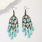 Synthetic Turquoise Woven Web/Net with Oval Tassel Dangle Earrings, Antique Bronze Plated Iron Jewelry for Women, 95x25mm
